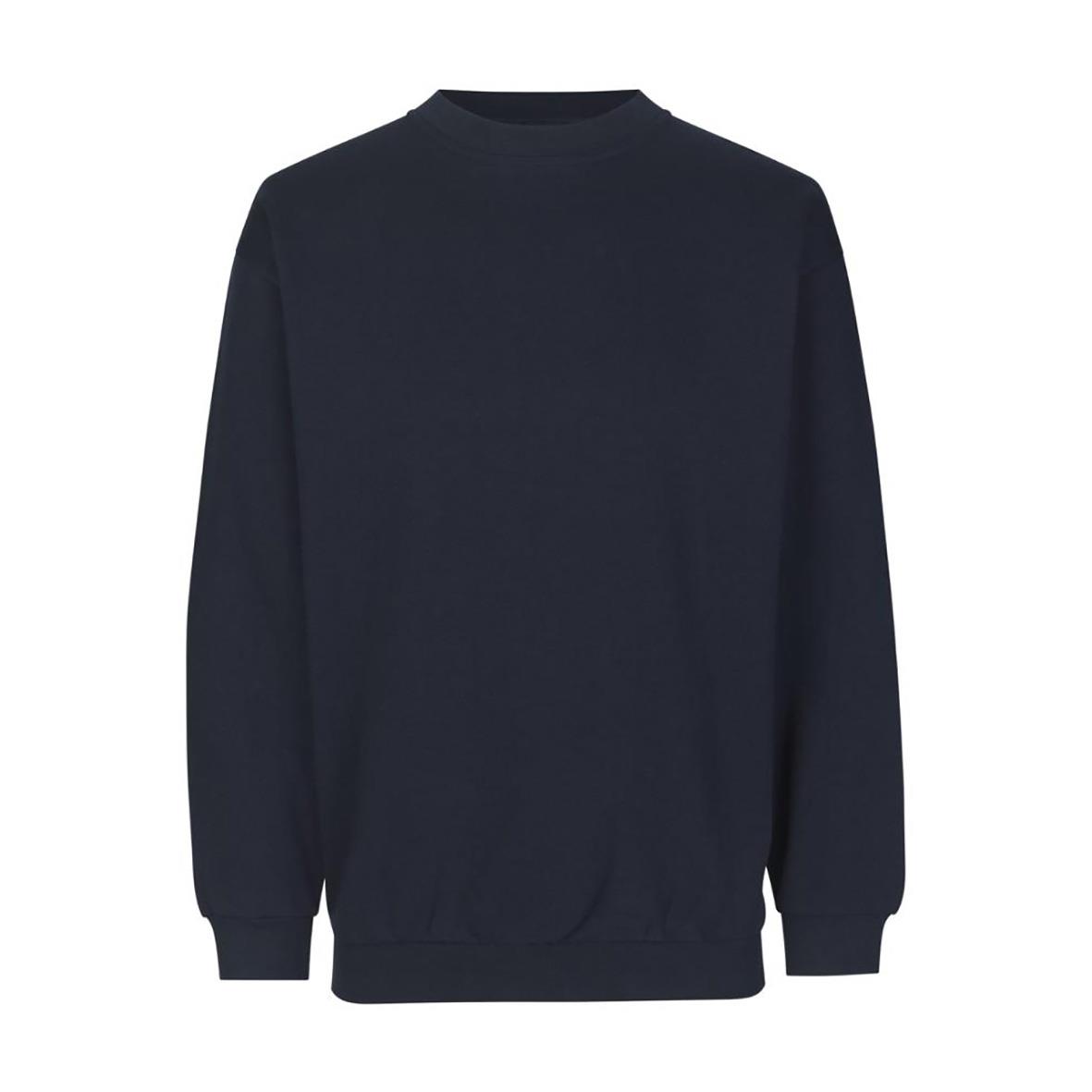 Marinblå sweatshirt i storlek XL utan synligt mönster eller logga