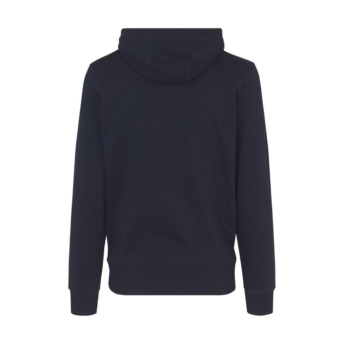 Marinblå hoodie med huva och ribbade muddar