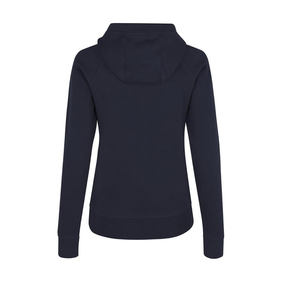 Marinblå hoodie med huva och ribbade muddar, damstorlek XS