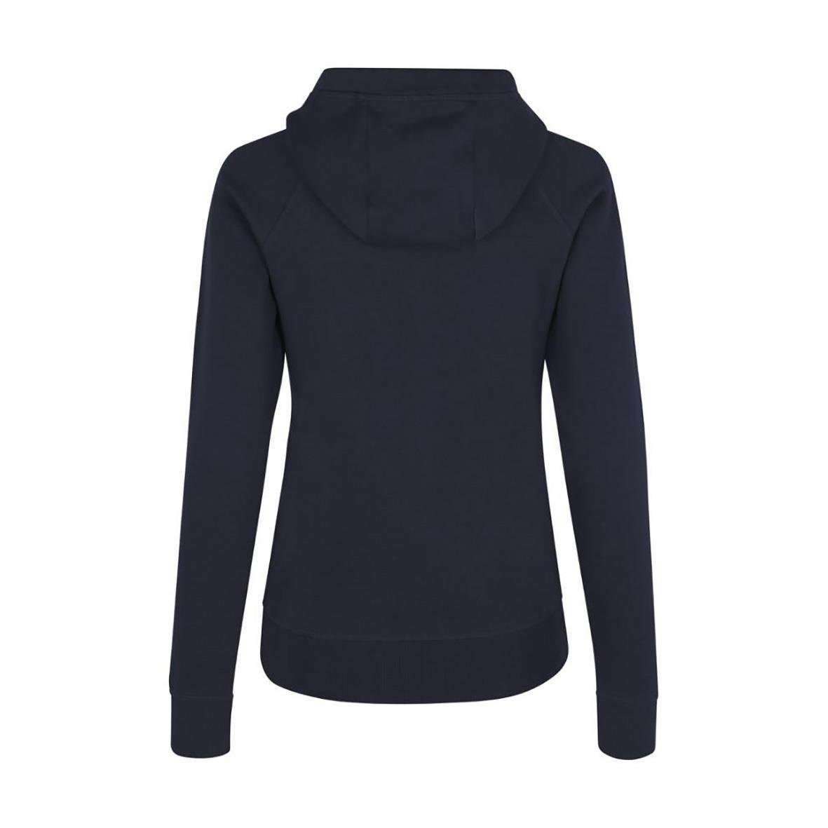 Marinblå hoodie med huva och ribbade muddar bakifrån