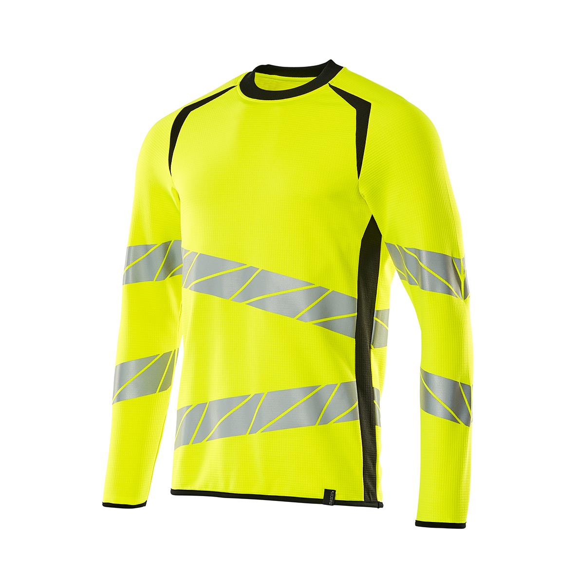 Varselgul sweatshirt med svarta detaljer och reflexremsor, långärmad, liten storlek XS