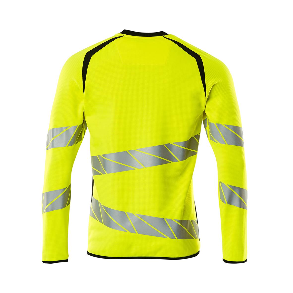 Varselgul sweatshirt med svarta detaljer och reflexremsor på ärmar och kropp