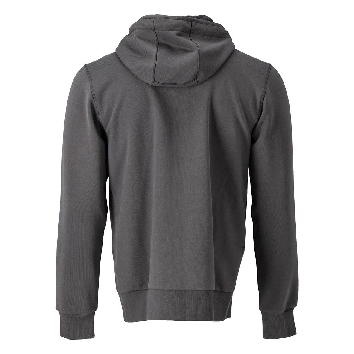 Grå hoodie med dragkedja och huva, stängd bakifrån