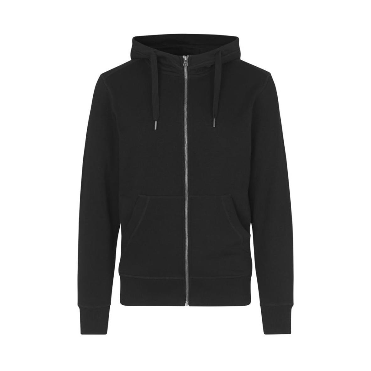 Svart hoodie med dragkedja och huva, storlek Small, enkel design