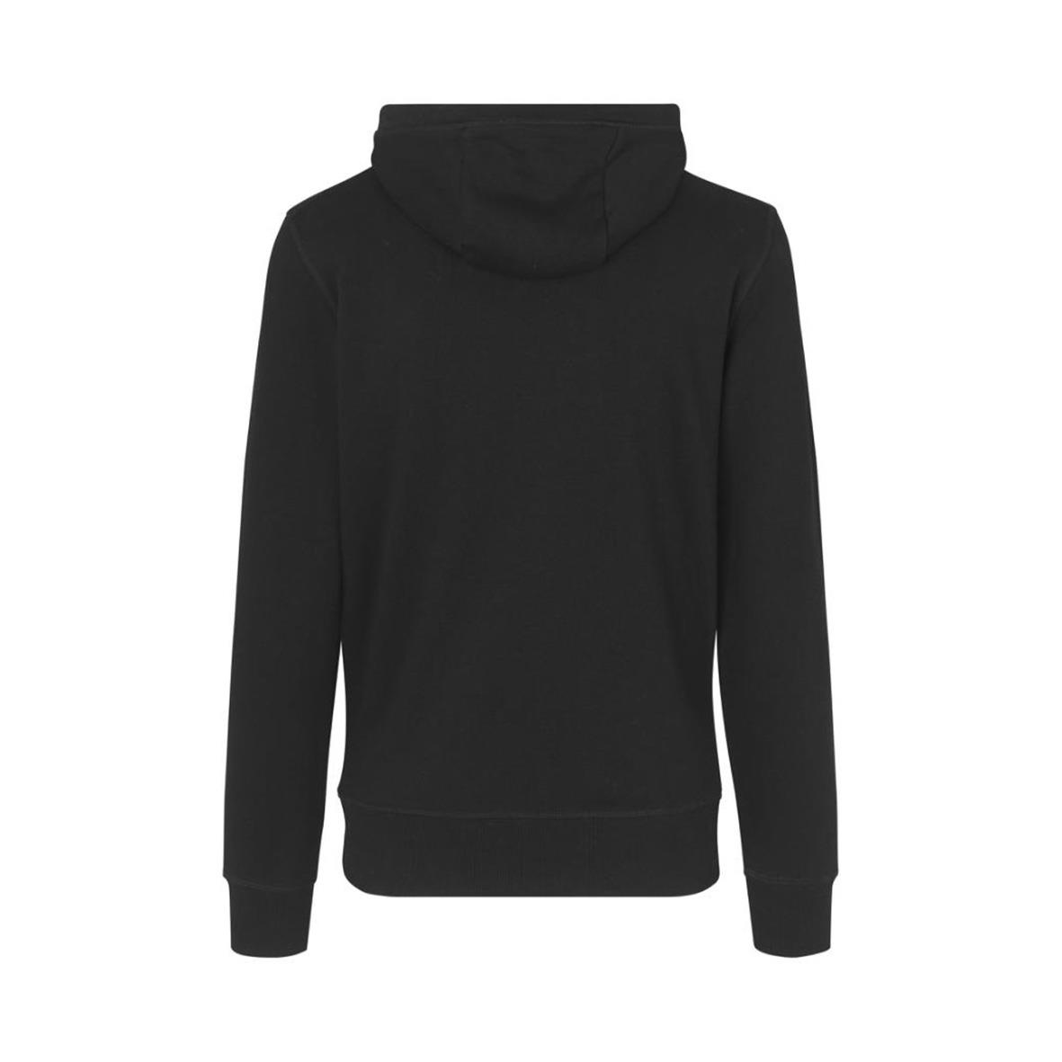 Svart hoodie med huva och ribbade muddar, storlek S