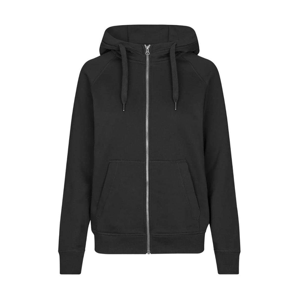 Svart hoodie med dragkedja och huva för dam i storlek XS