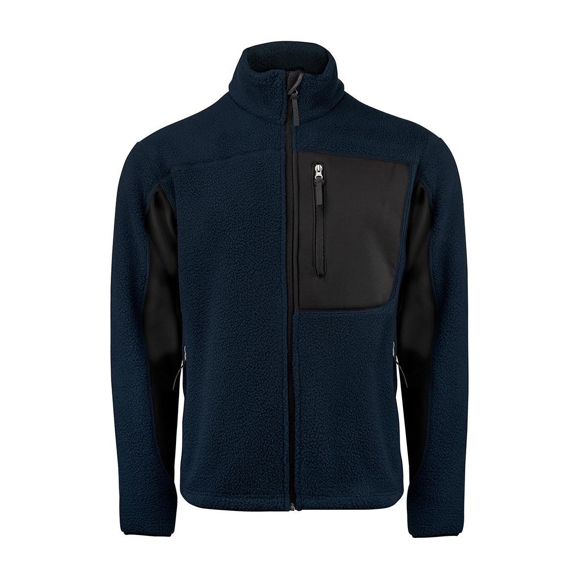 Marinblå fleecejacka Texstar FJ85 med svart bröstficka och ståkrage