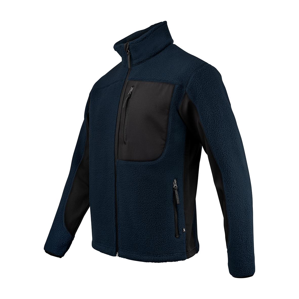 Marinblå fleecejacka med svart bröstficka och dragkedjor, 2XL