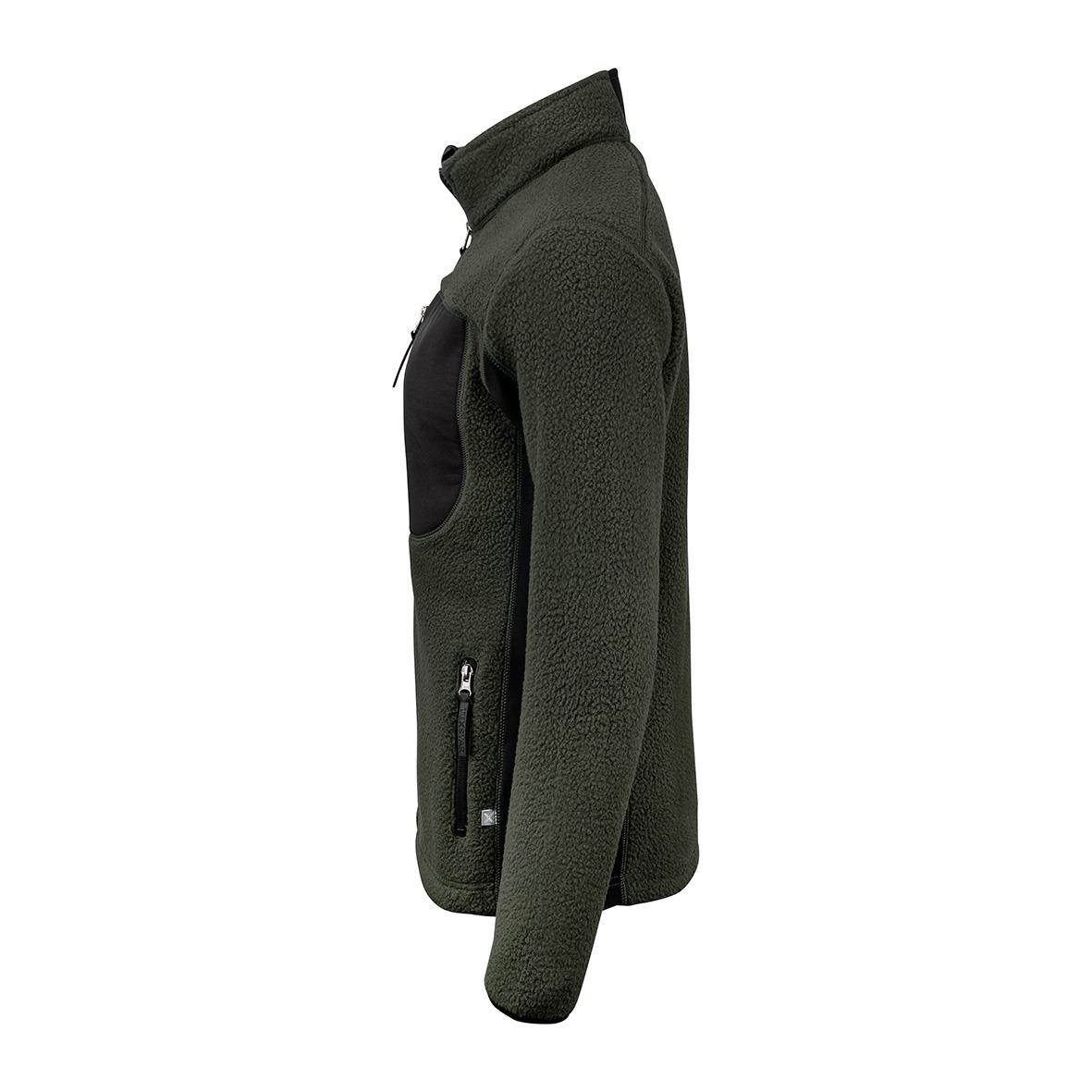 Grön och svart fleecejacka med dragkedja och hög krage