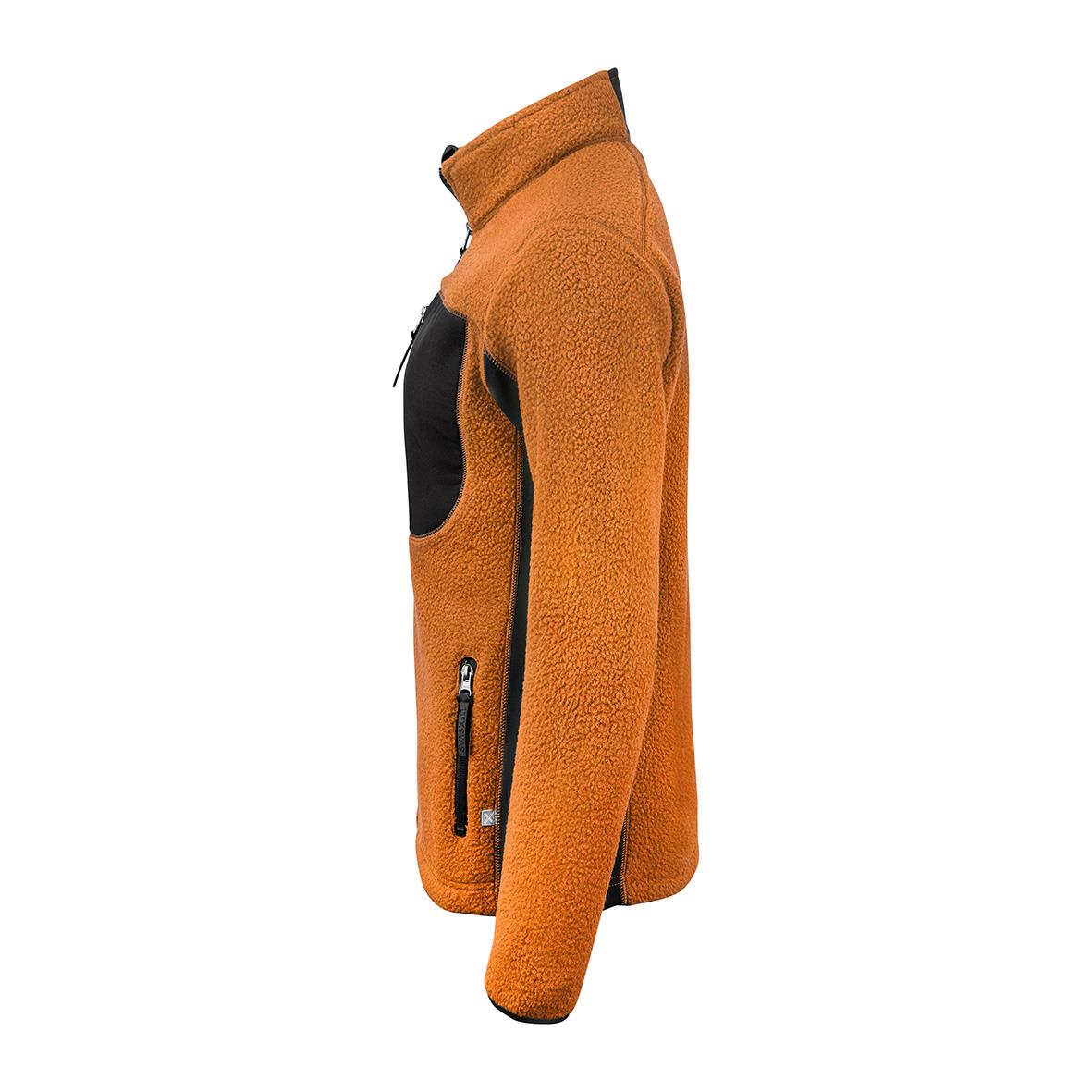 Fleecetröja i orange och svart med dragkedja och hög krage
