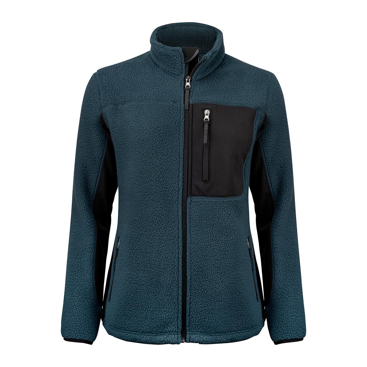 Blå och svart fleecejacka för damer i storlek 2XL med dragkedja och ficka på vänster bröst