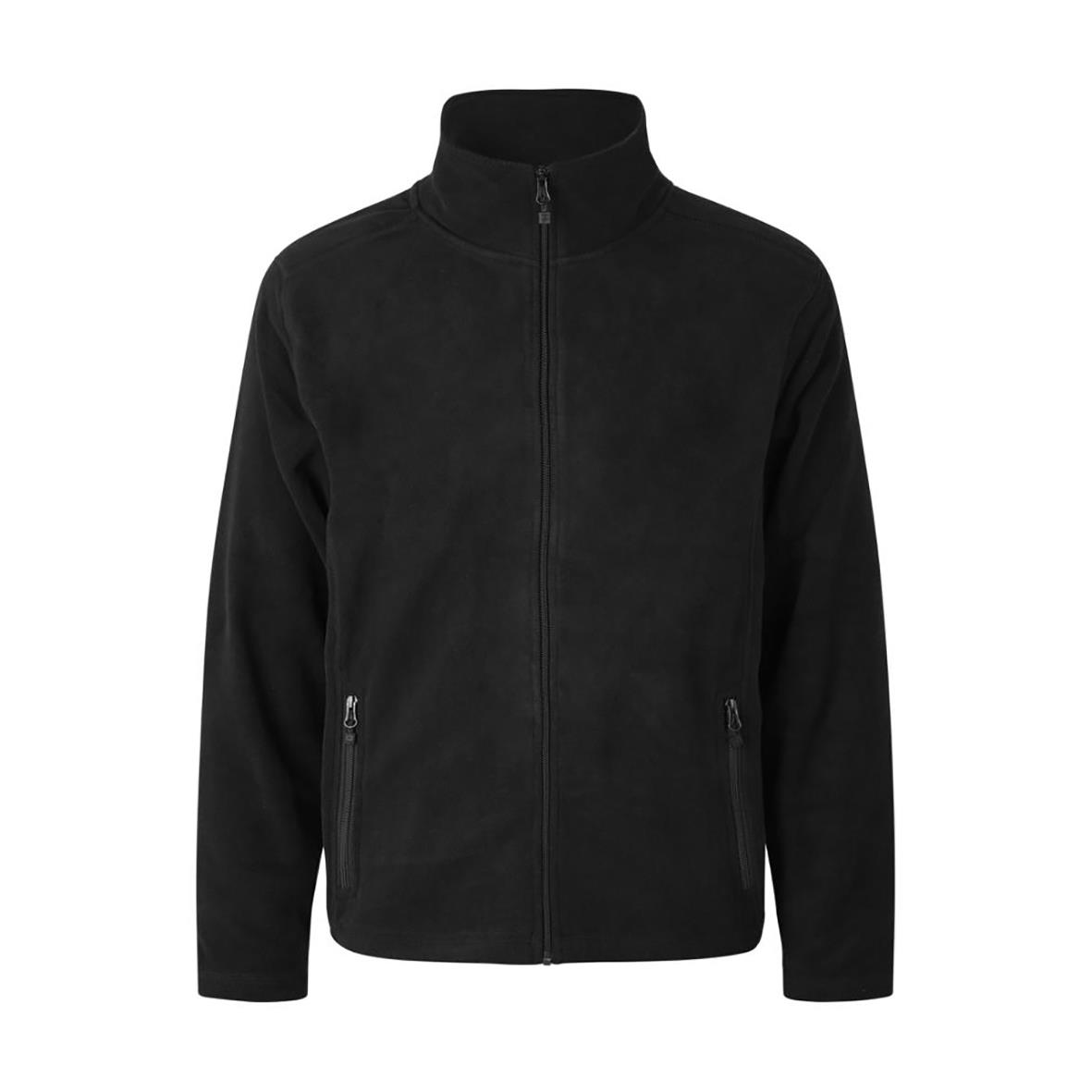 Svart microfleecejacka med stående krage och dragkedja fram