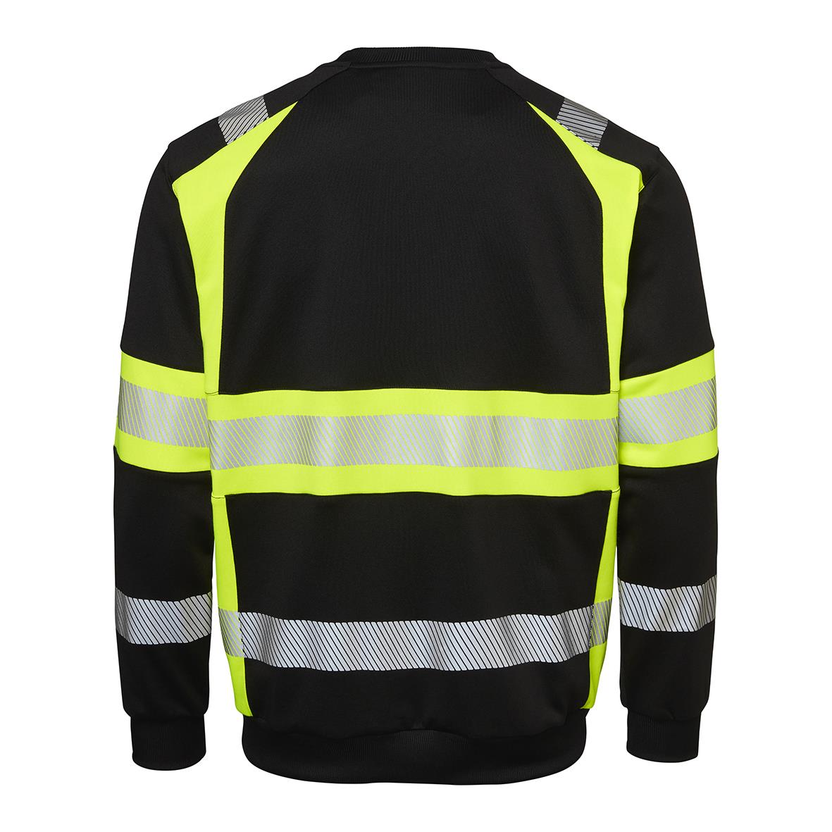 Svart sweatshirt med varselgult och reflekterande band, långärmad och casual passform