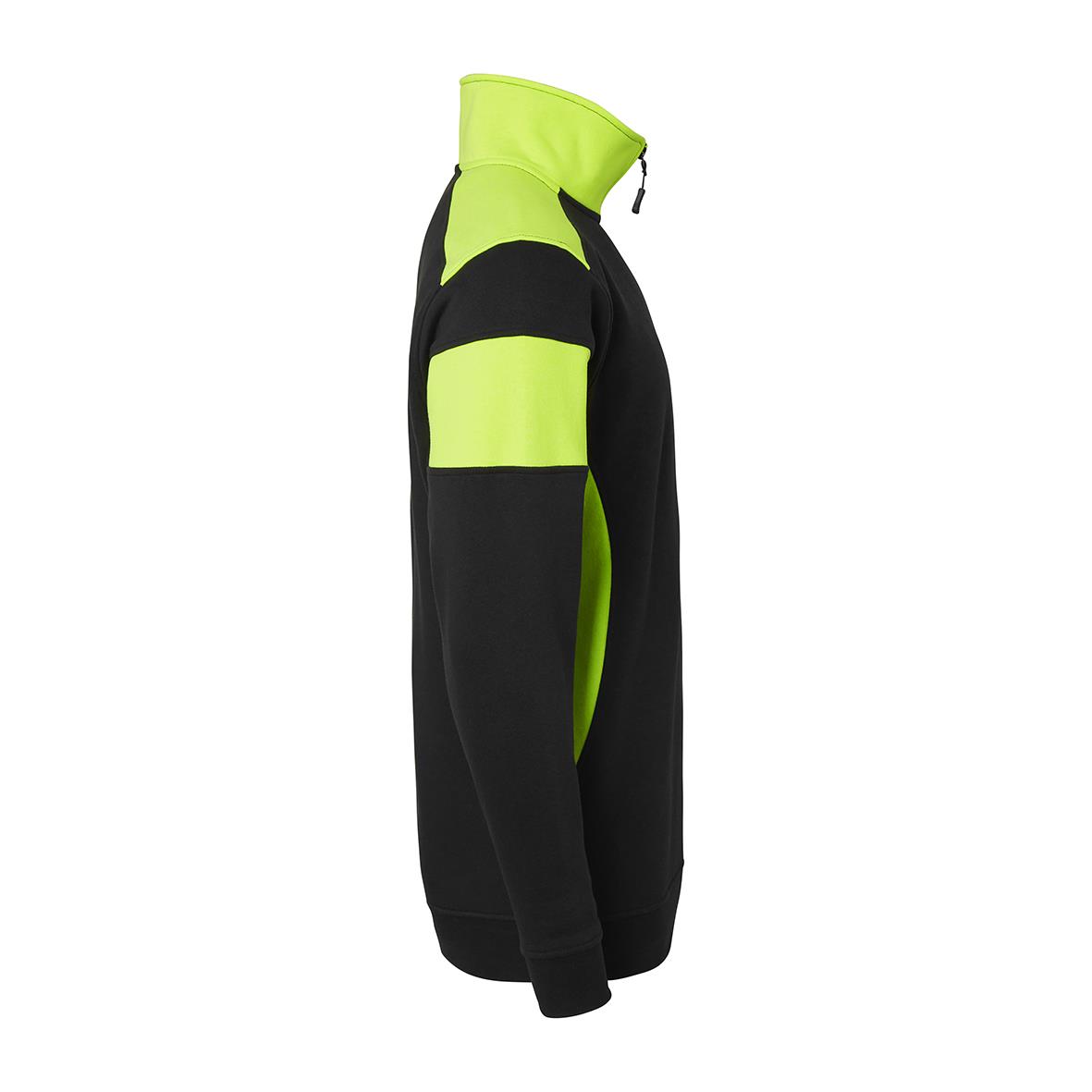 Svart och neon gul sweatshirt med hög krage och dragkedja i sidan, liten storlek XS