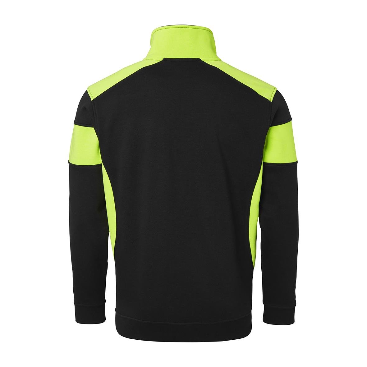 Svart och varselgul sweatshirt med hög krage och axel- och ärmpaneler i varselgul, storlek 2XL