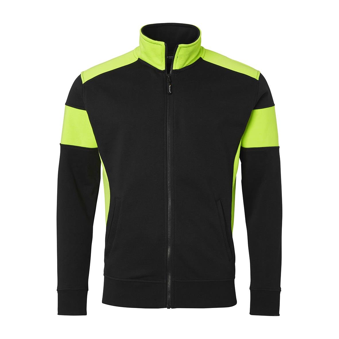 Svart och neon gul sweatshirt med hög krage och dragkedja i storlek 3XL