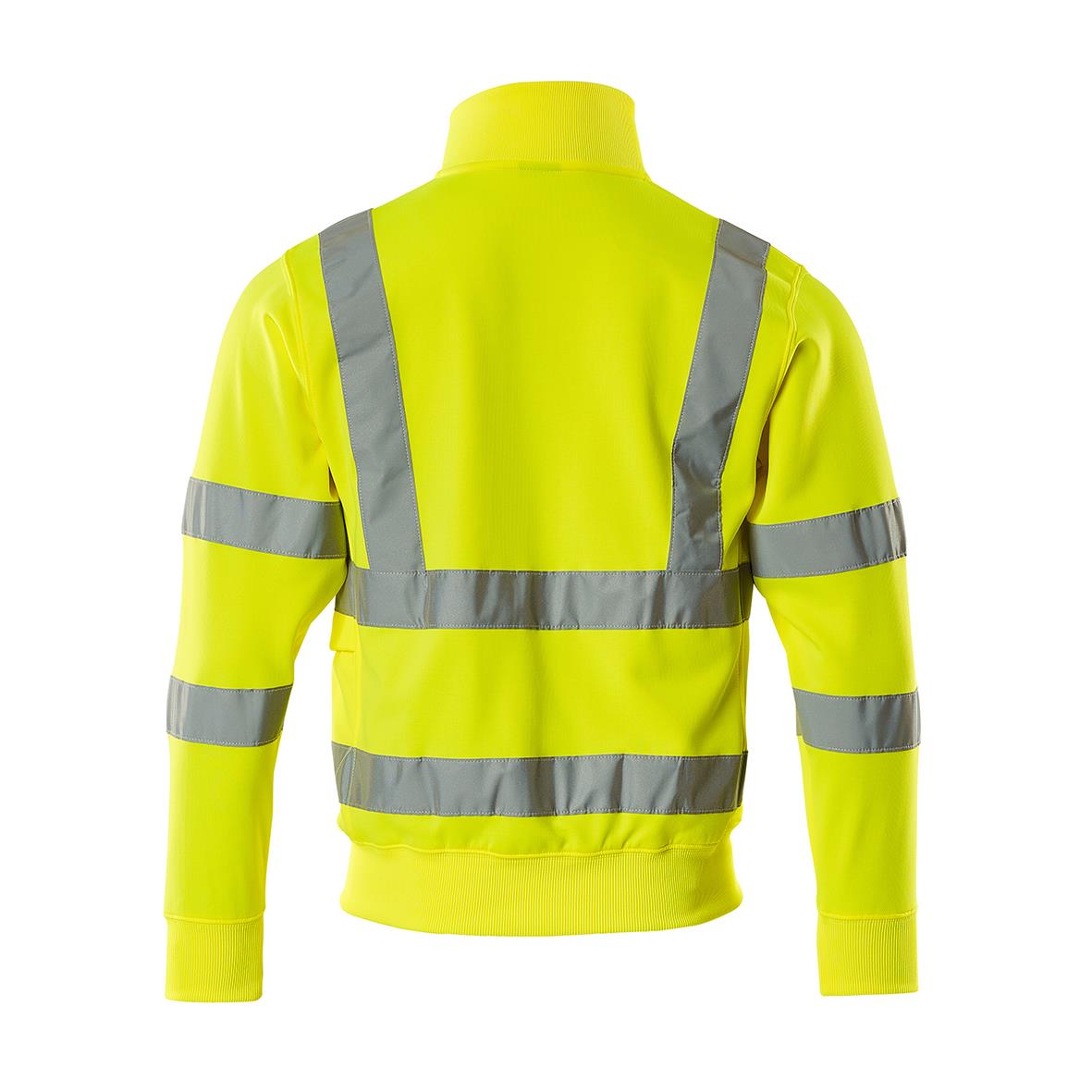 Varselgul sweatshirt med reflexband och blixtlås, bakvy
