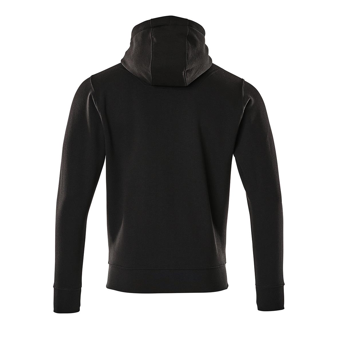 Svart hoodie med huva och raglanärmar, djup svart färg, storlek XS