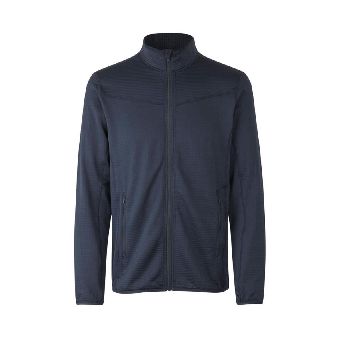 Marinblå sportjacka med stående krage och dragkedja fram