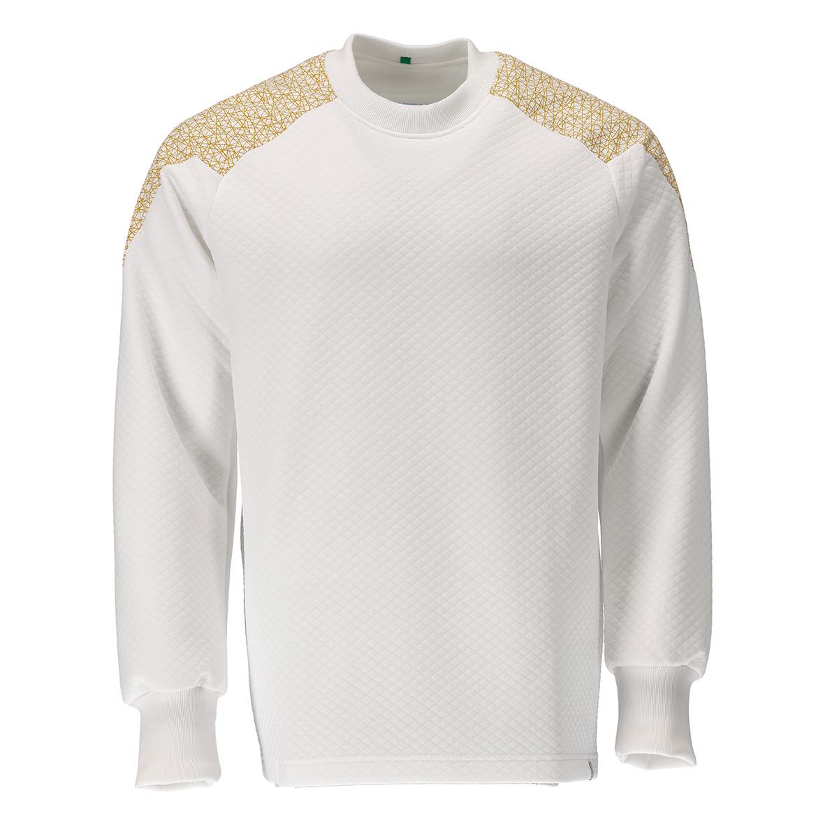 Vit sweatshirt med gulddetaljer på axlarna