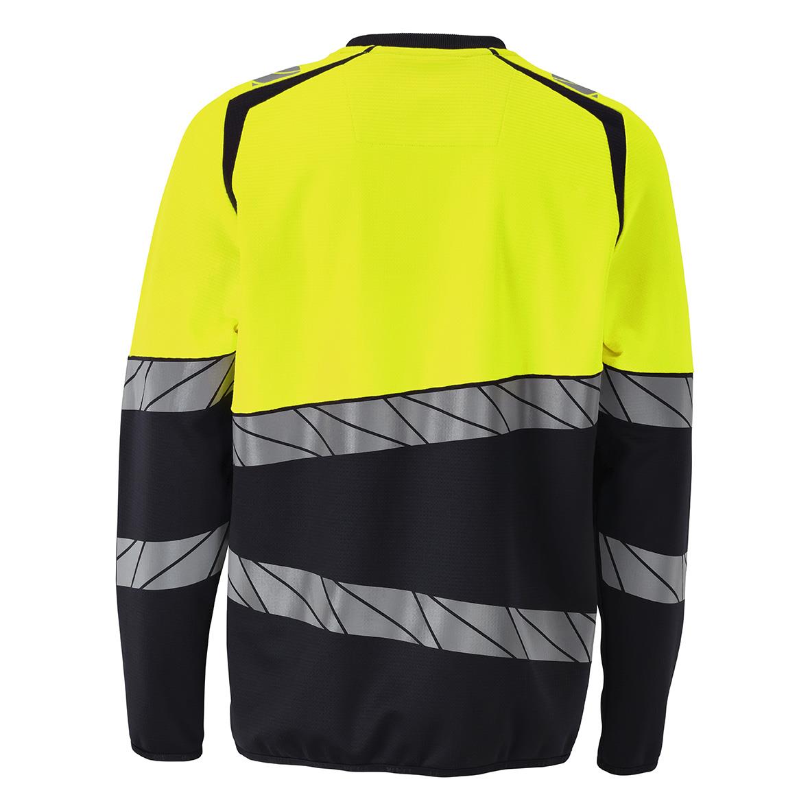 Gul och svart sweatshirt med reflexdetaljer och svart krage, storlek 2XL