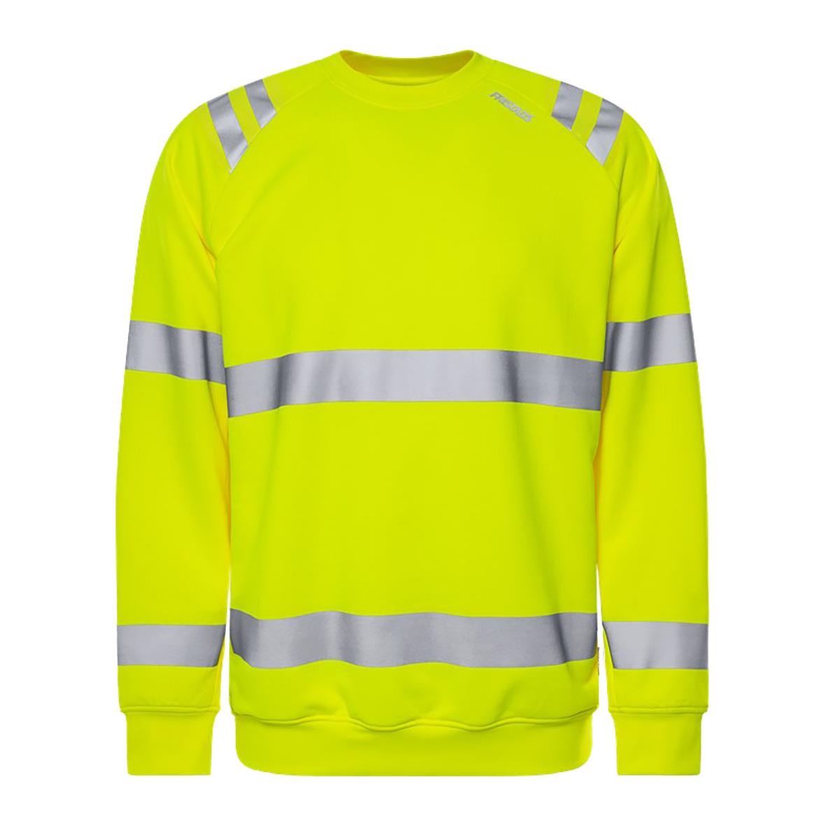 Högsynlig gul sweatshirt med reflekterande band och axlar i varselgult, storlek XS