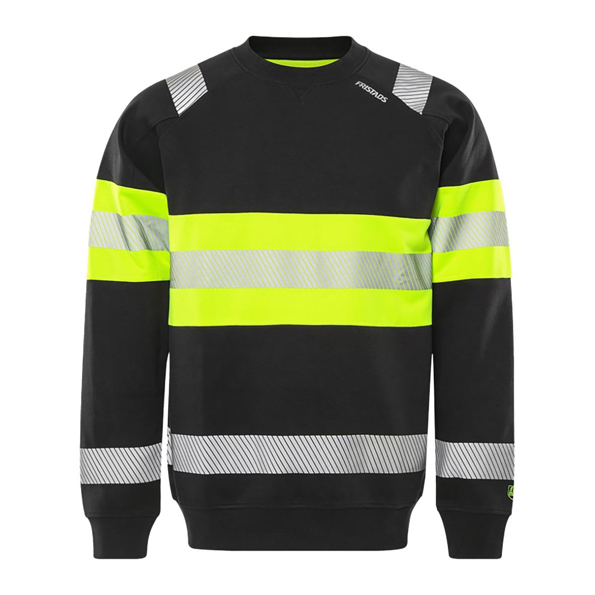 Grön sweatshirt med varselgult och svart, reflexremsor, storlek 2XS