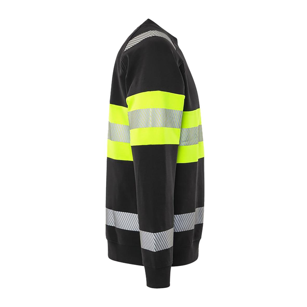 Grön sweatshirt med varselgult och svart reflexband, Fristads 7530 GKC Kl 1, 2XS