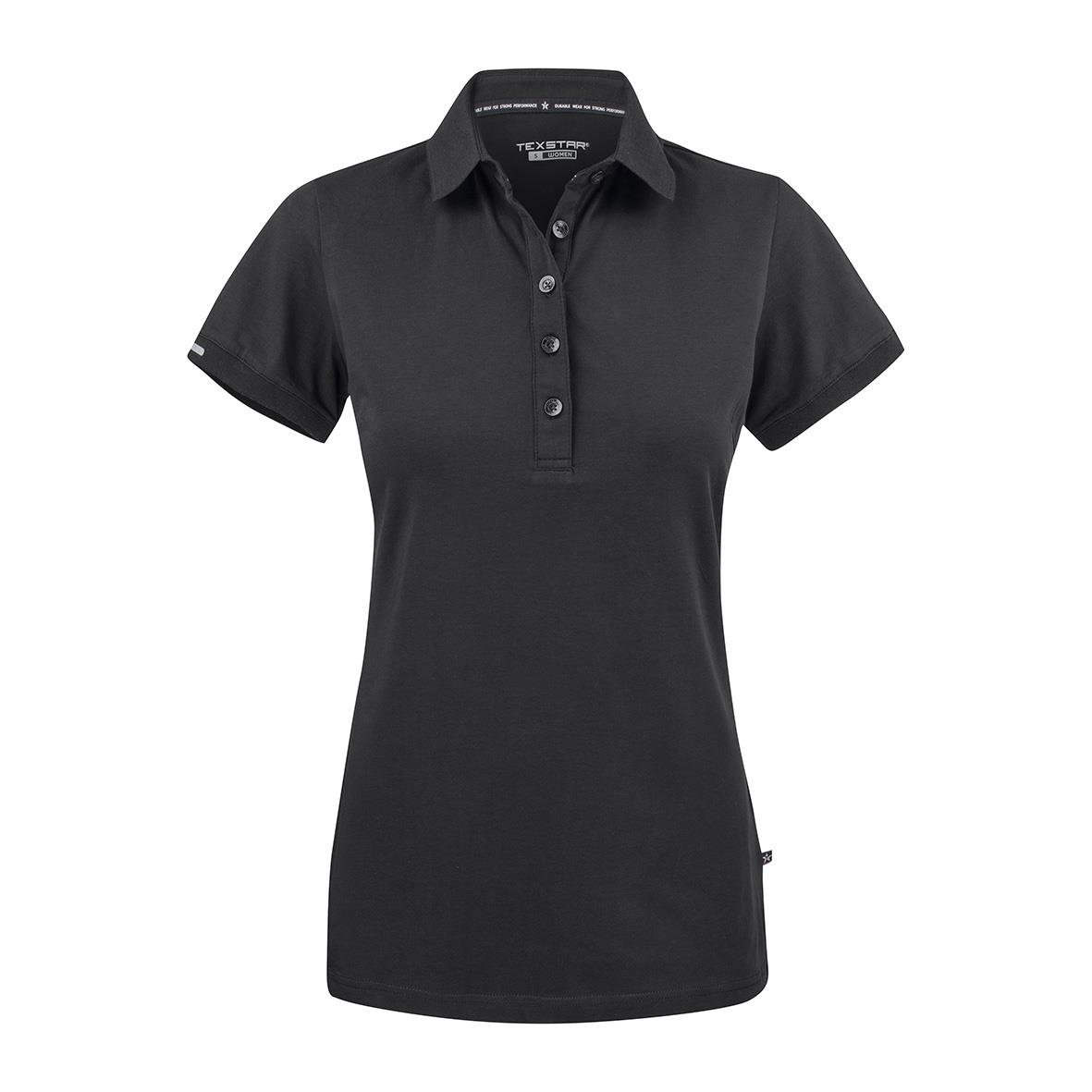 Svart funktionspiké Texstar PW20 Dam XS med kort ärm och knappar