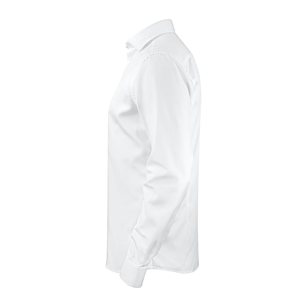 Vit skjorta Texstar SH26 i sidoprofil med krage och långa ärmar