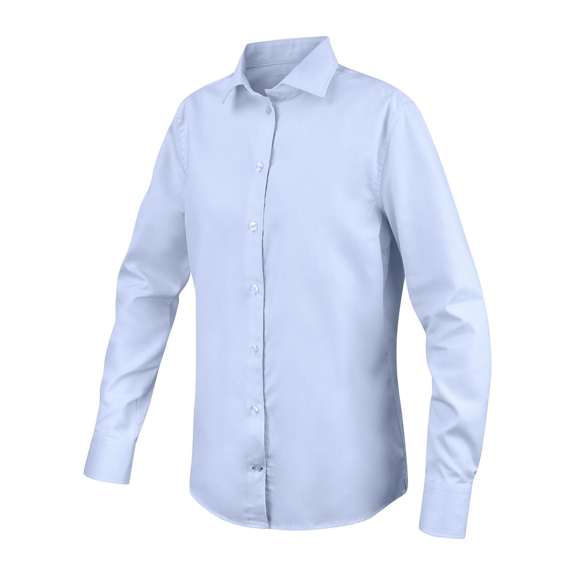 Ljusblå damskjorta i bomull med krage och knappar, storlek XS