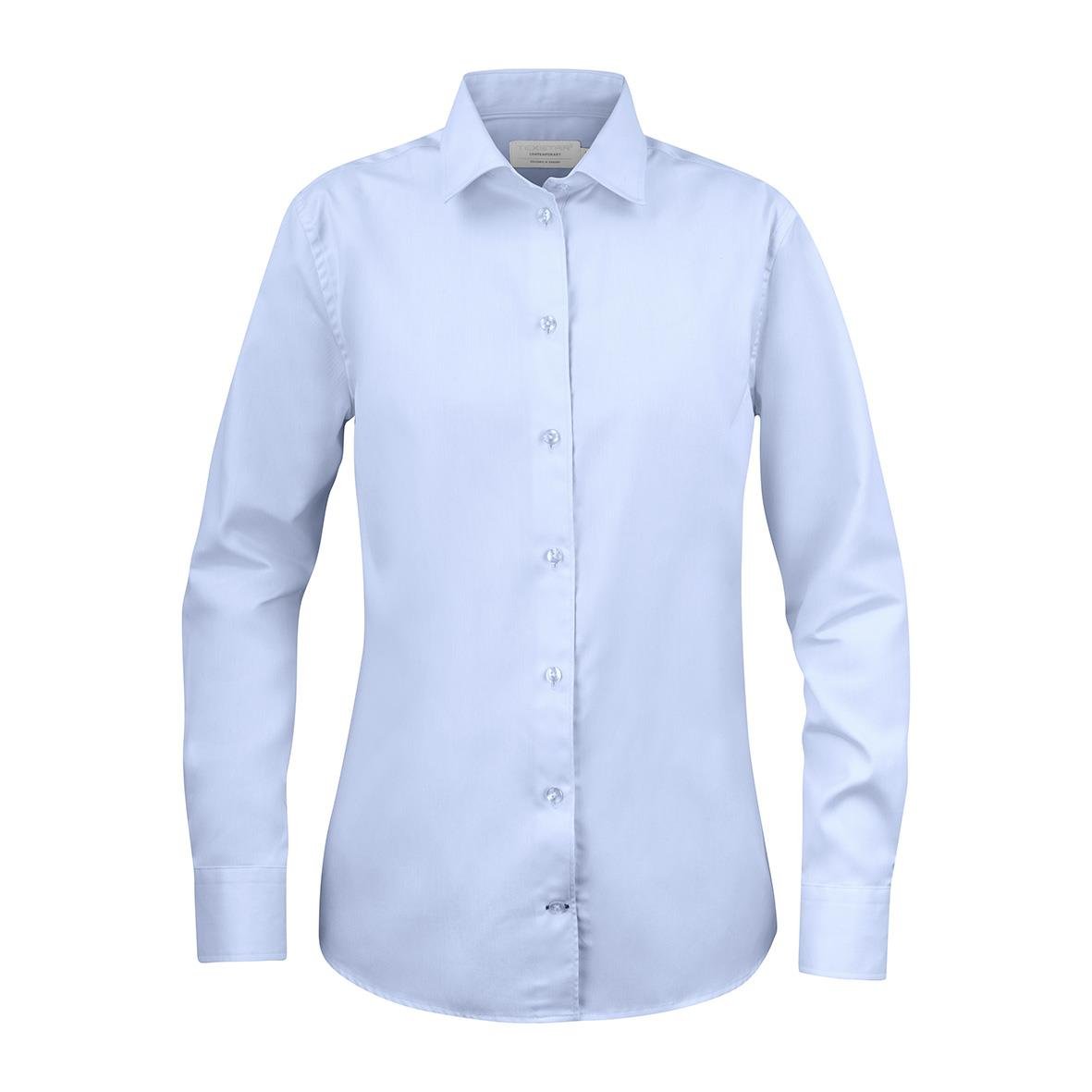 Ljusblå damskjorta i bomull med knappar och krage