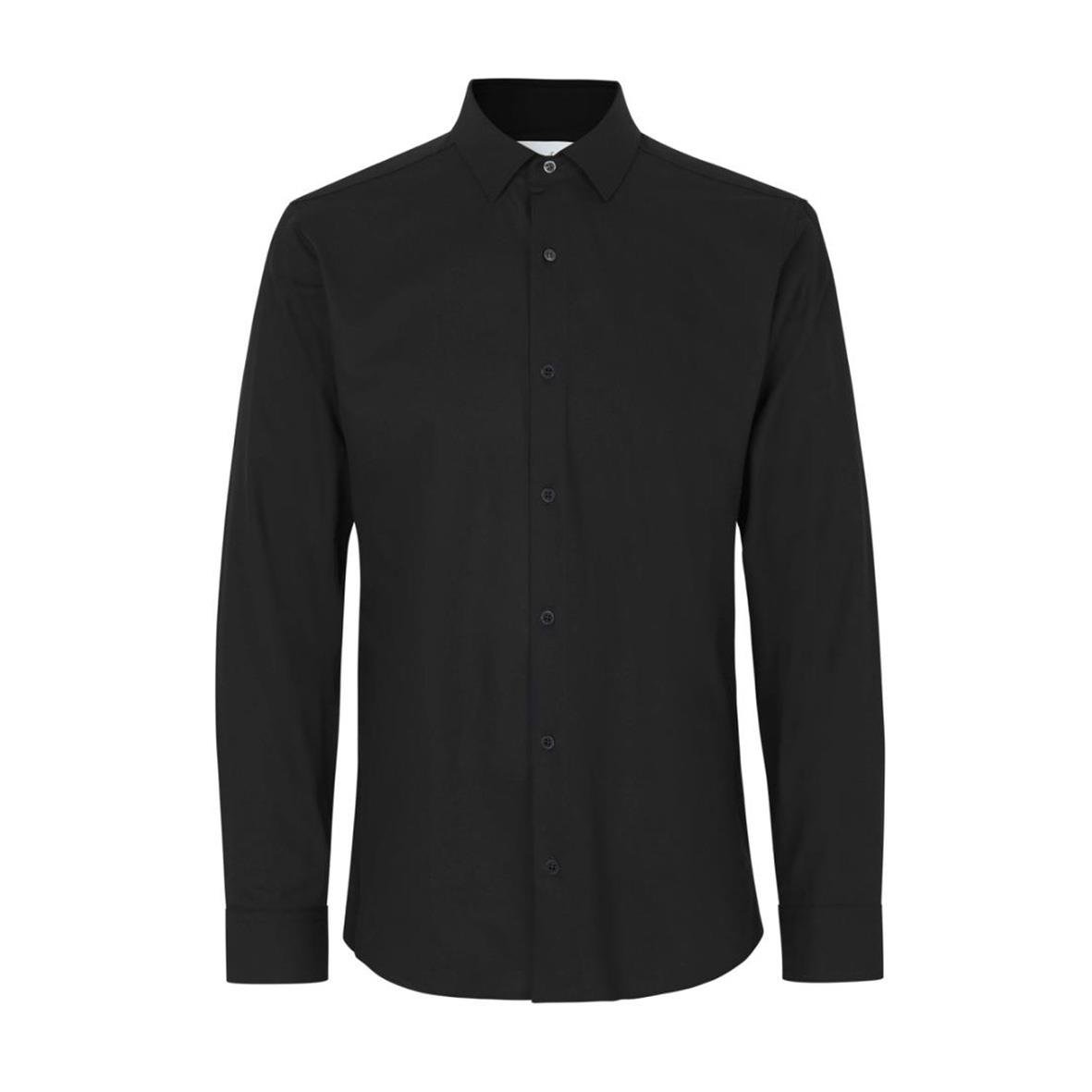 Svart slim fit skjorta från Seven Seas S51 Hybrid, långärmad med knappräcke och krage