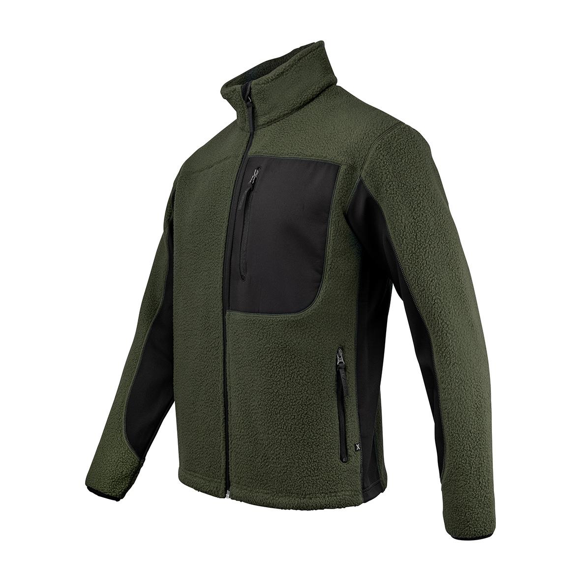 Grön och svart fleecetröja Texstar FJ85 med dragkedja och fickor