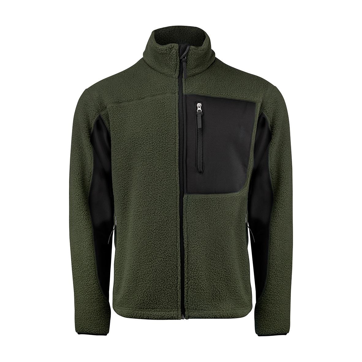 Fleecetröja Texstar FJ85 i grönt och svart, 2XL, med stående krage och dragkedja fram