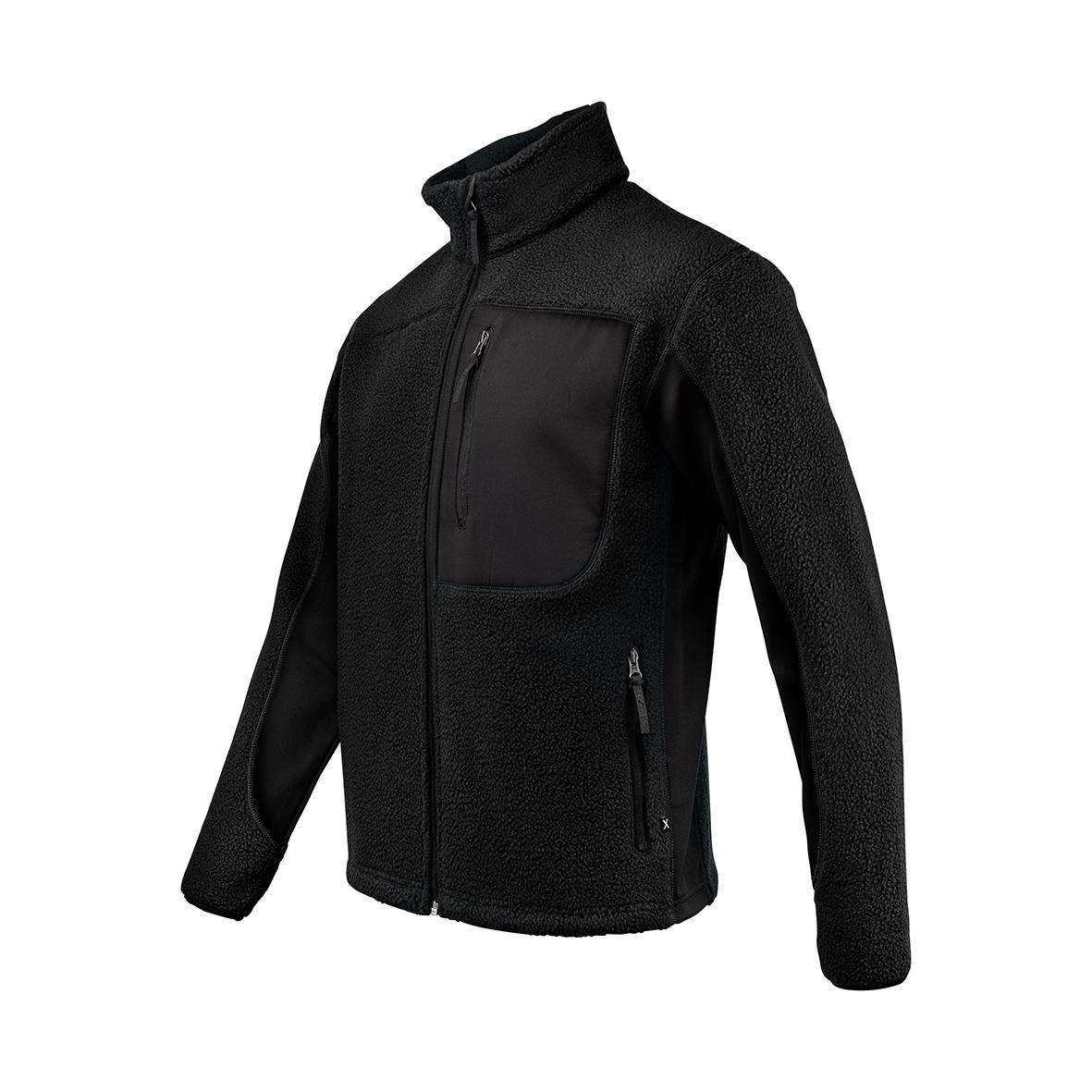Svart fleecejacka Texstar FJ85 med ståkrage och flera dragkedjeförsedda fickor