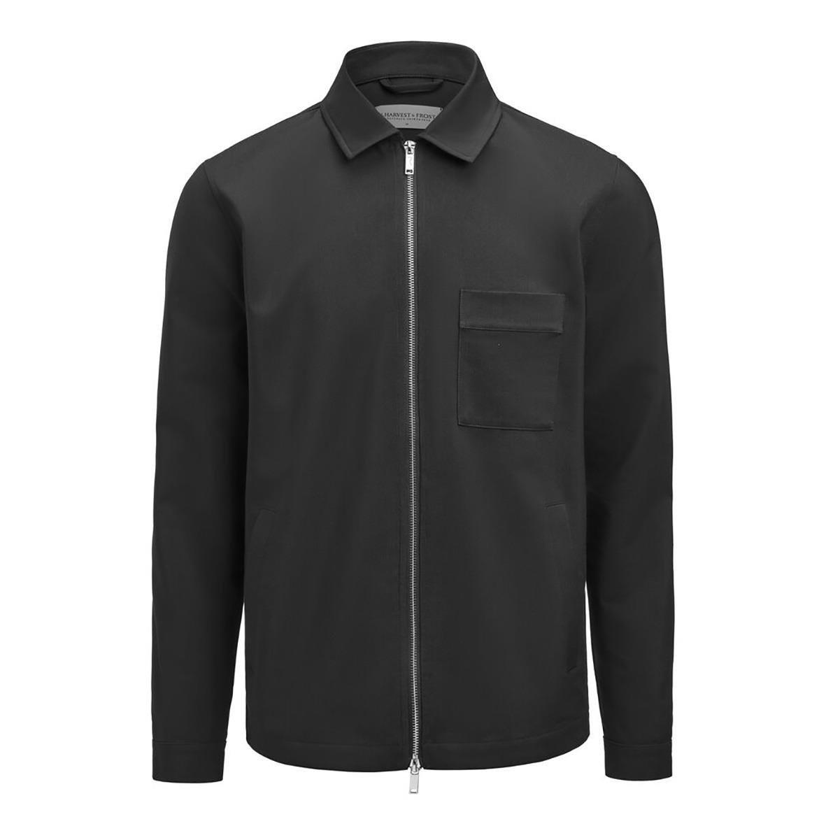 Svart overshirt med dragkedja och ficka på vänster bröst, modern stil, storlek XL
