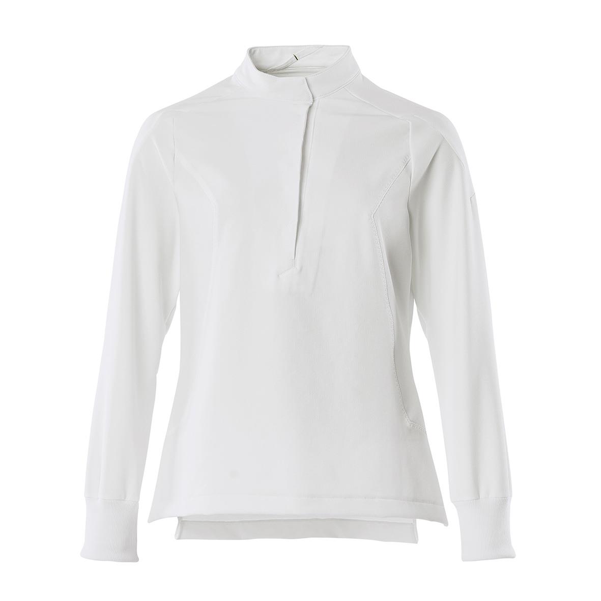 Vit sportjacka med ståkrage och dragkedja fram, långärmad och sportig design