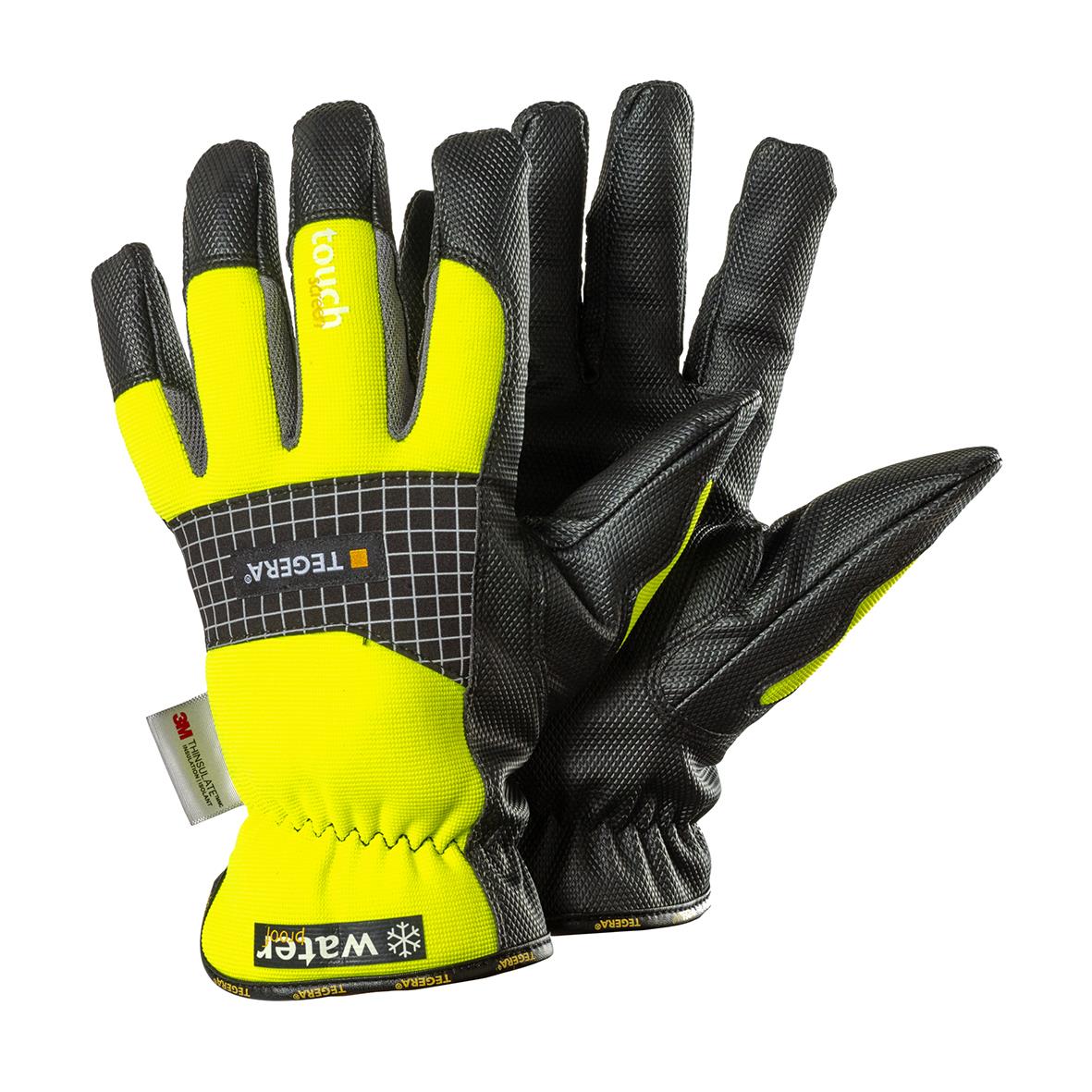 Läderhandske Tegera 9128 i svart och gul med grepp och skydd för hand och finger