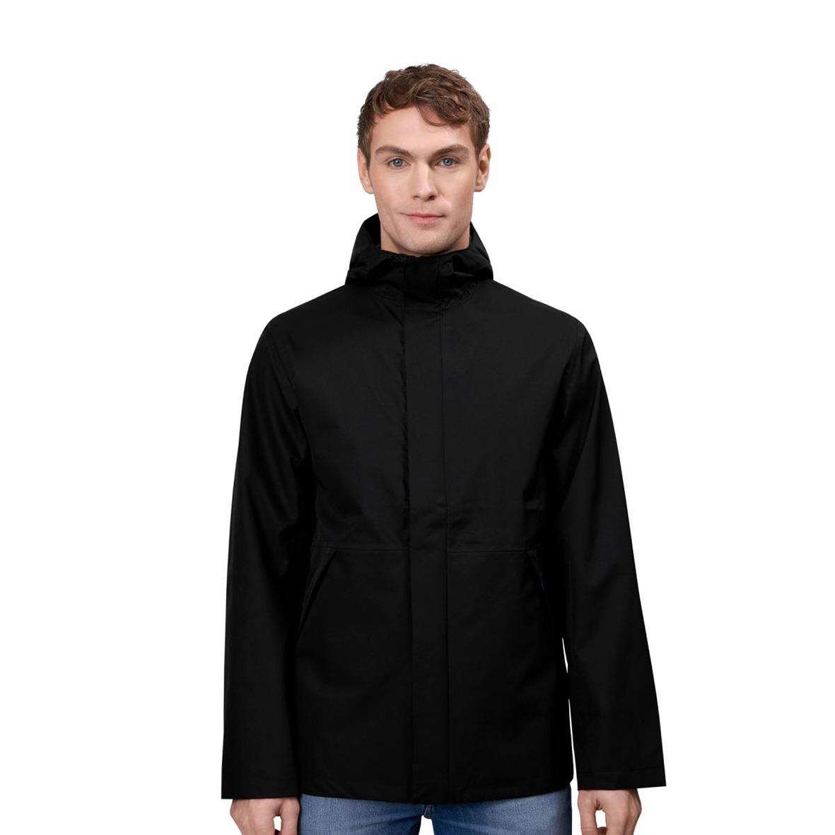 Svart regnjacka för män med huva och dragkedja