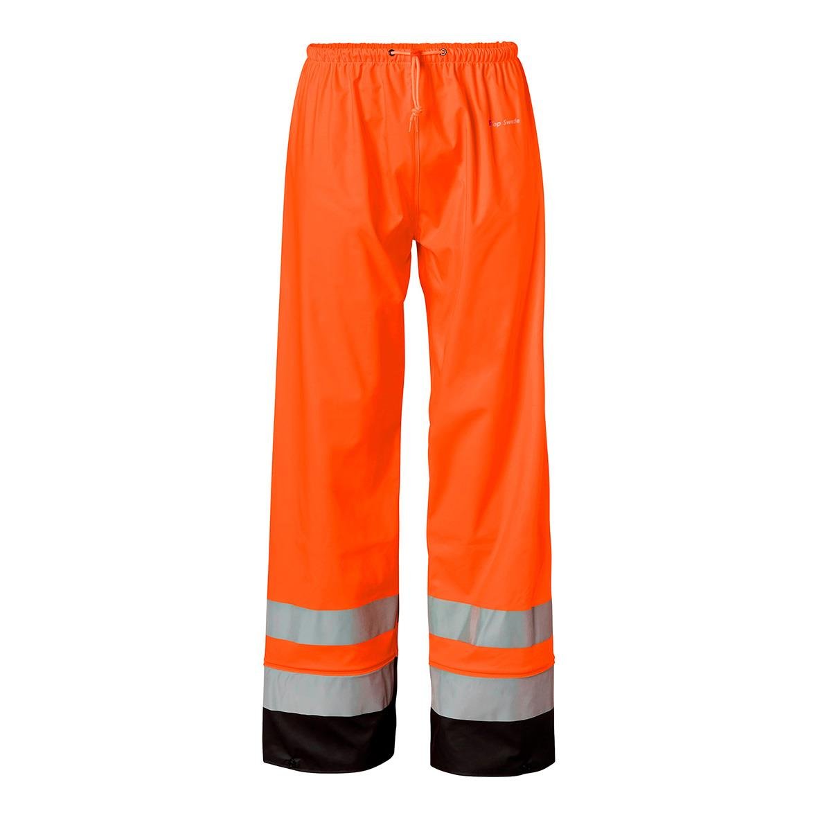 Regnbyxa i orange med svarta och reflexremsor, storlek L