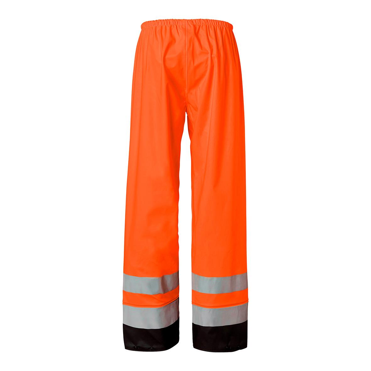 Regnbyxa i orange och svart med reflexremsor, storlek L