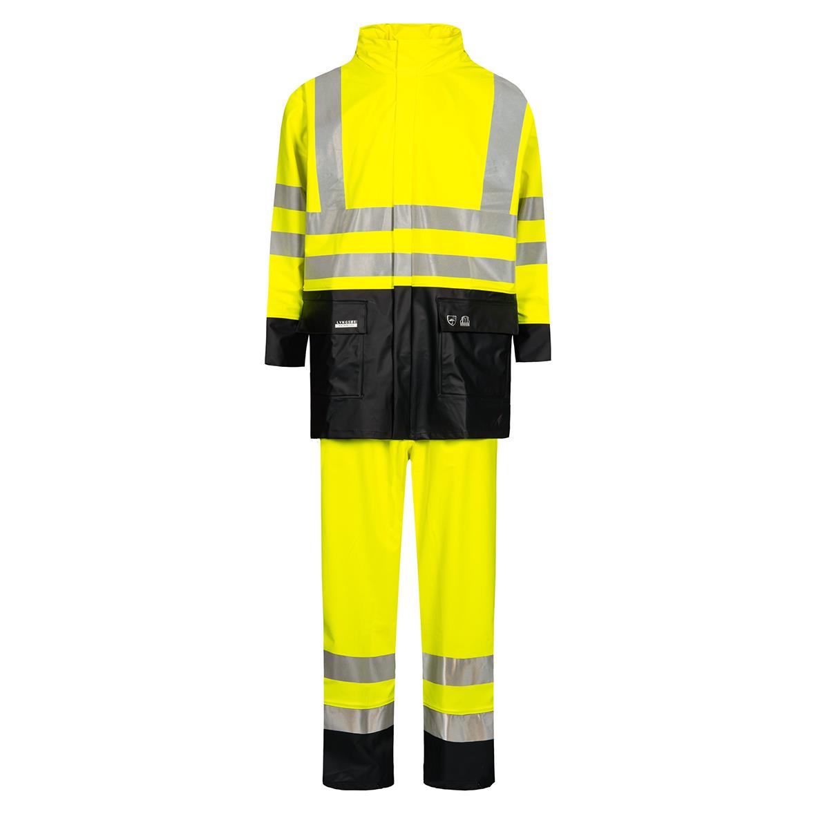 Regnset i Hi-Vis gul/marin med reflekterande band, jacka och byxa i storlek XS