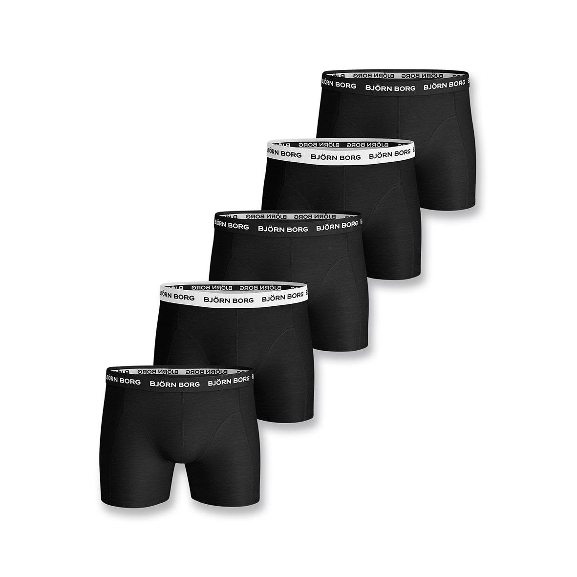 Fem svarta boxerkalsonger från Björn Borg i 5-pack med svart och vit logo i midjan