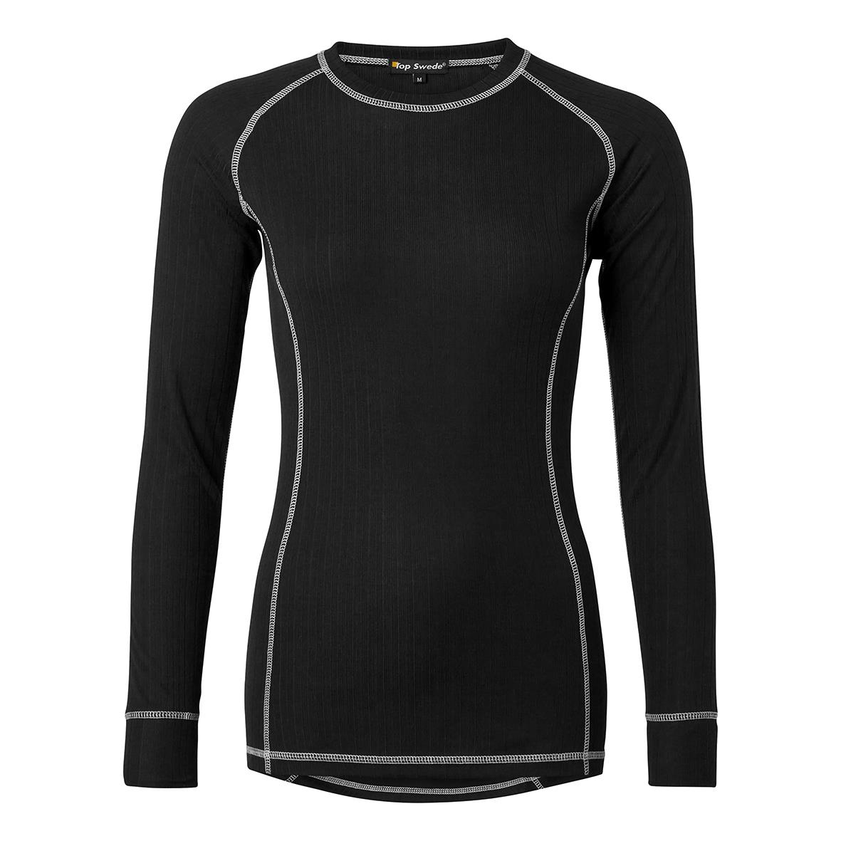 Svart underställstop för dam med långärmad design och kontrastsömmar, storlek XS