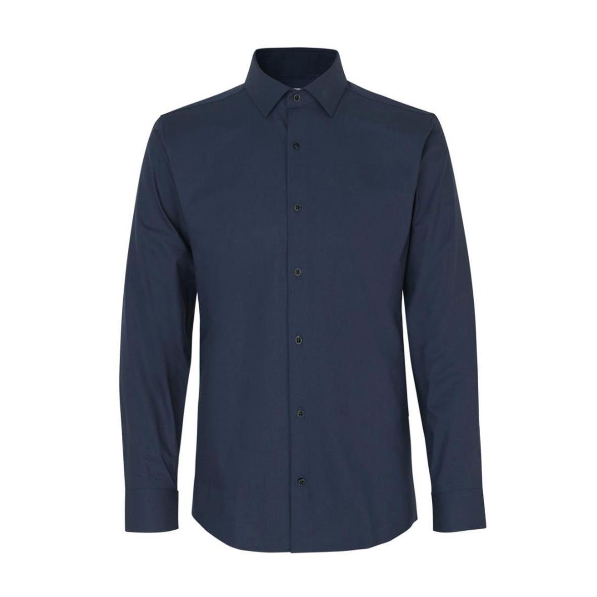Mörkblå skjorta med knappar framtill och krage, Slim fit