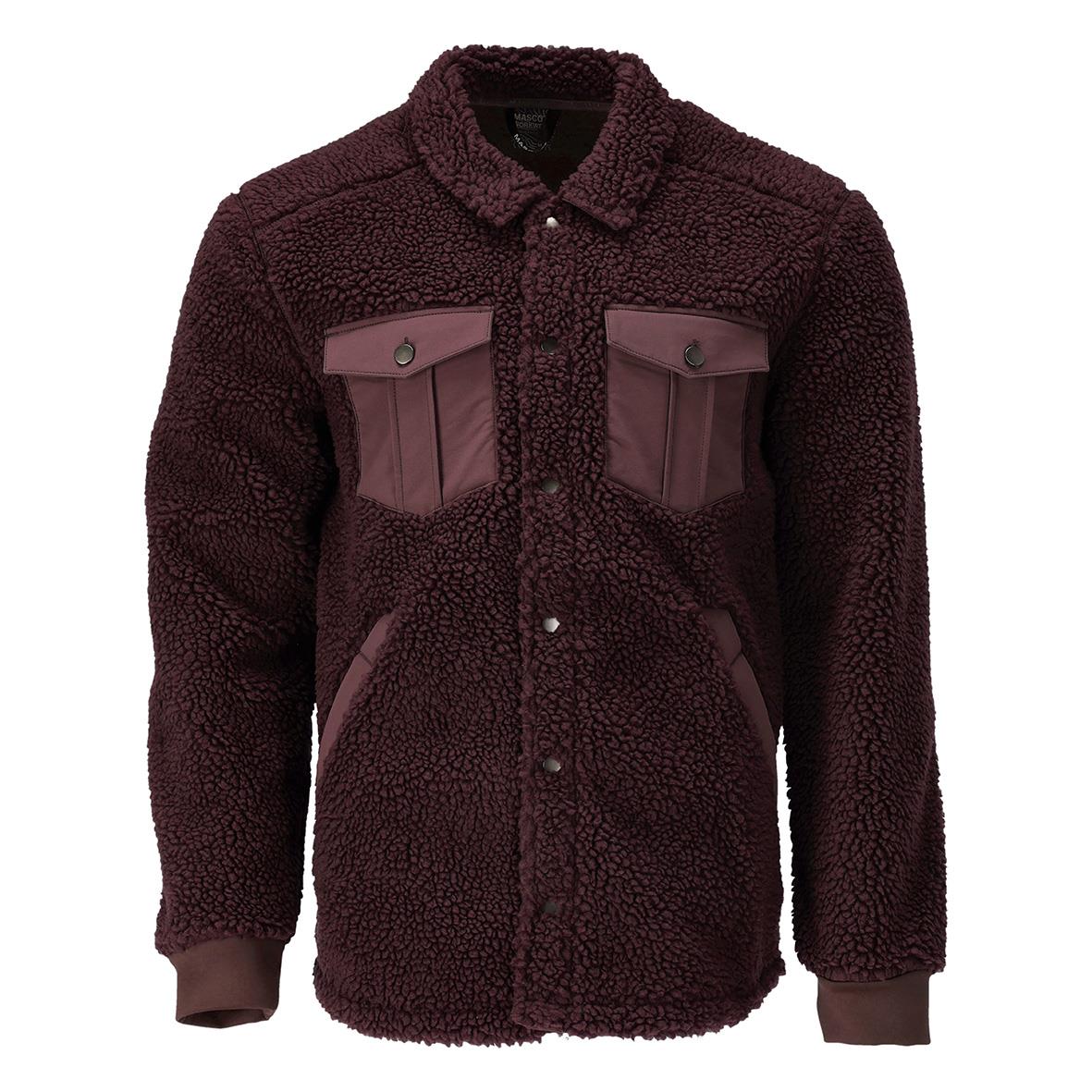 Vinröd fleecejacka med fickor och knappar, 2XL