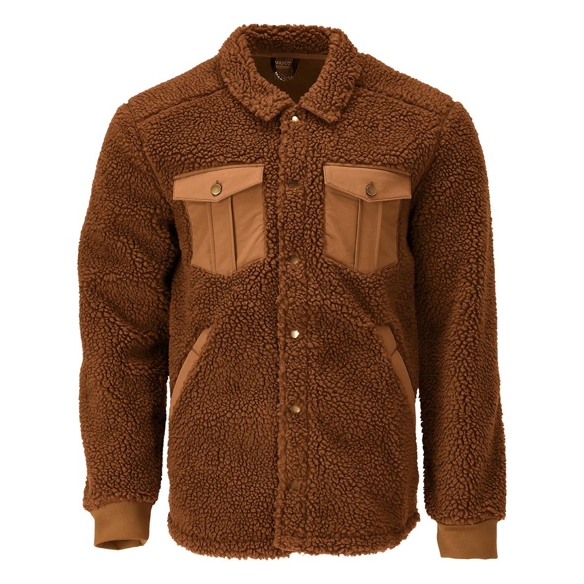 Brun fleecejacka med fickor och knappar, teddyaktig textur, 2XL