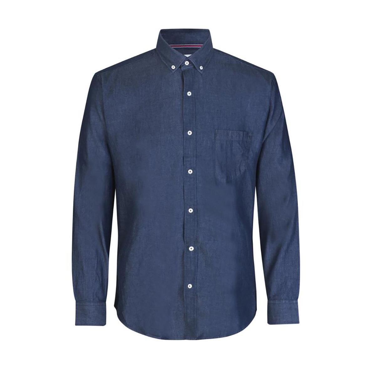 Mörkblå skjorta i denim med knappar framtill och krage