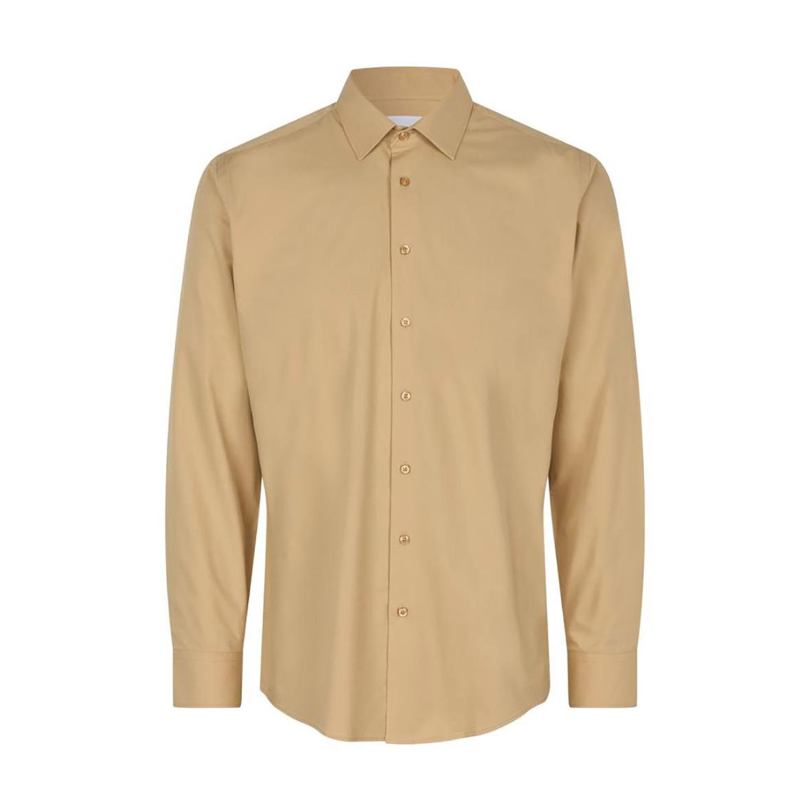 Beige skjorta Seven Seas S51 Hybrid Slim Sand L med krage och knappar fram